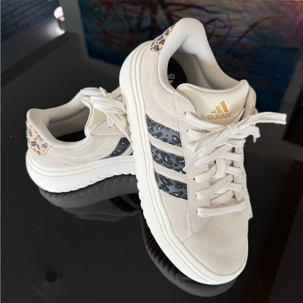 Adidas Cream Sneakers with Leopard Accents